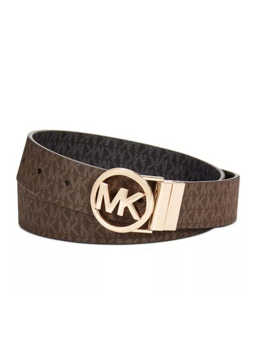 Michael Kors Reversible MK Logo Belt Brown Monogram Gold Buckle 43.5”